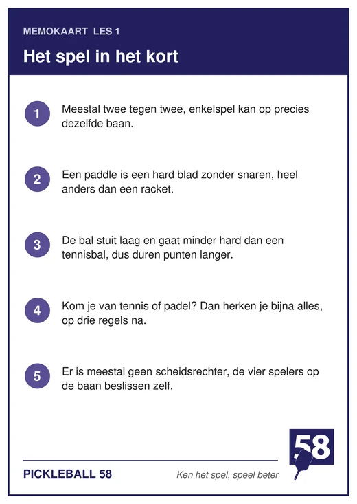 Memokaart van les 1